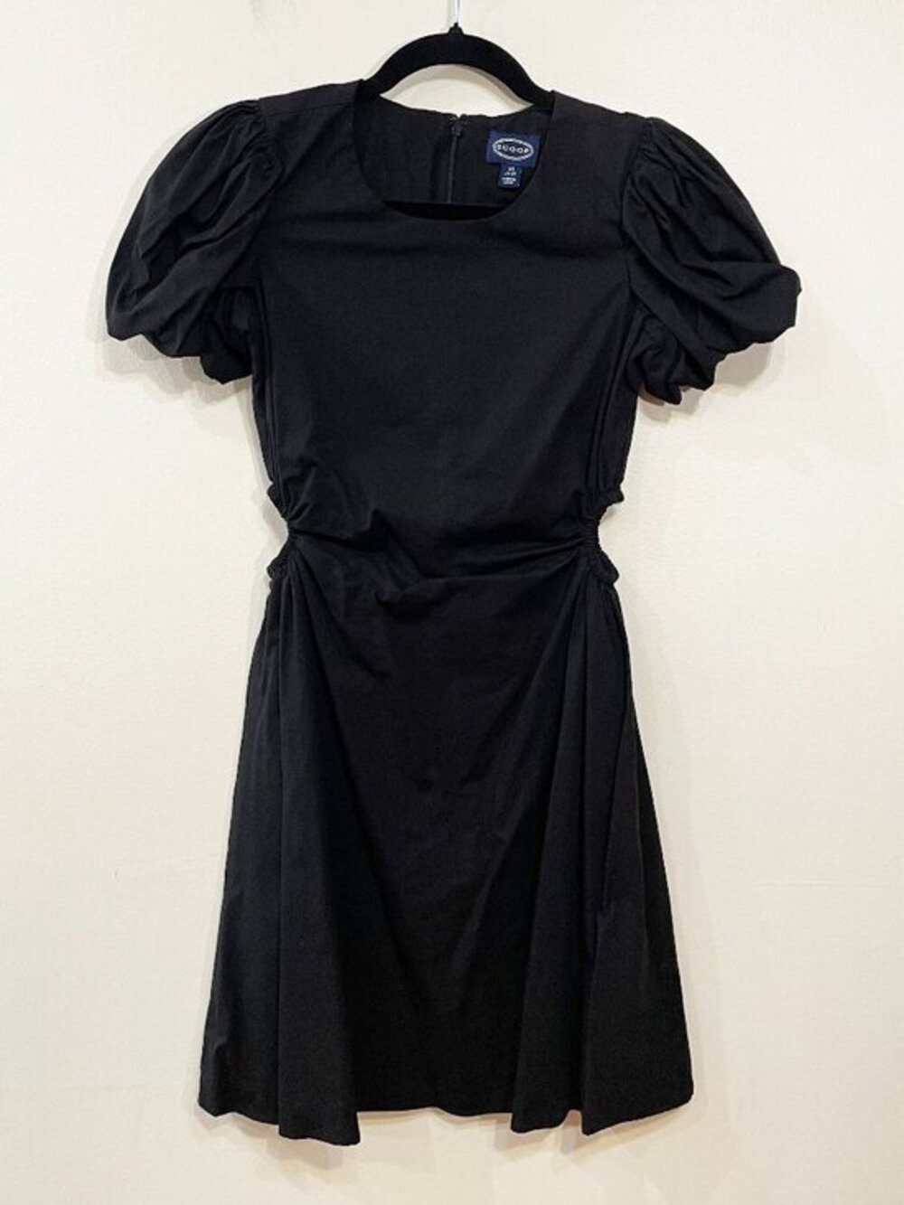 Y2K Scoop Stretch Cotton Bubble Sleeve Mini Dress Black XS